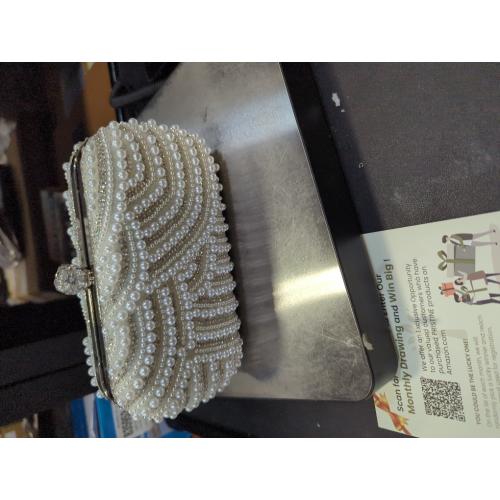 Aovtero Pearl Clutch Bag Bride Purse Women Wedding Prom Evening Bags Full Beaded Handbag with Chain