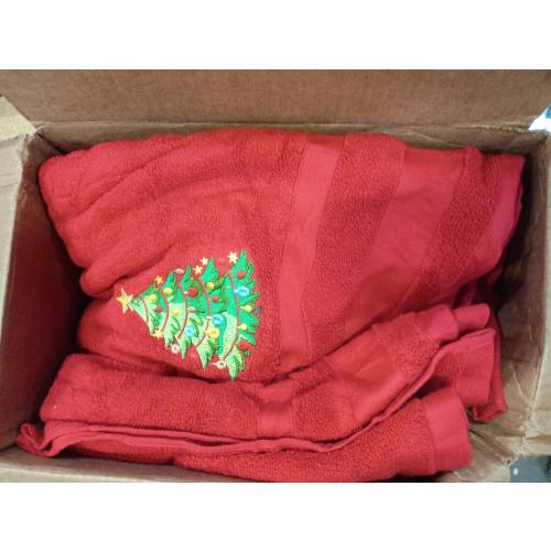 Peryiter 6 Pack Cotton Christmas Bath Towels Set Red Christmas Tree Towels Bathroom Set, Soft and Absorbent, Contains 2 Bath Cloth, 2 Hand Cloth and 2 Washcloths
