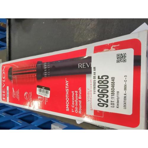 REVLON New and Improved SmoothStay Coconut Oil-Infused Heated Hair Styling Brush | 1” Barrel for Voluminous, Shiny Results (Black/Red)