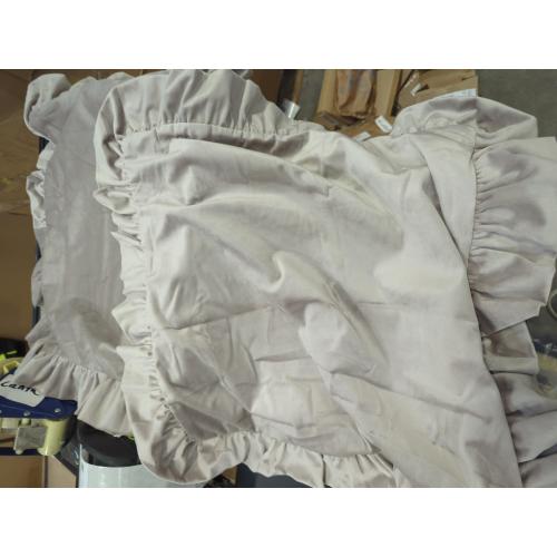 Jemiipee Velvet Ruffle Throw Pillow Covers Couch, Set of 2 Decorative Pillowcases with Ruffles 20x20 Inch Solid Color Shabby Chic Farmhouse Cushion Cover for Living Room Sofa Bed, Light Tan