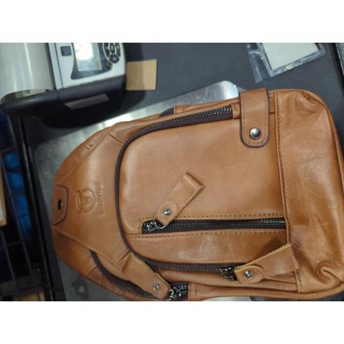BULLCAPTAIN Genuine Leather Sling Bag with USB Charging Port Multi-pocket Chest Bag for Men Hiking Travel Daypack XB-129