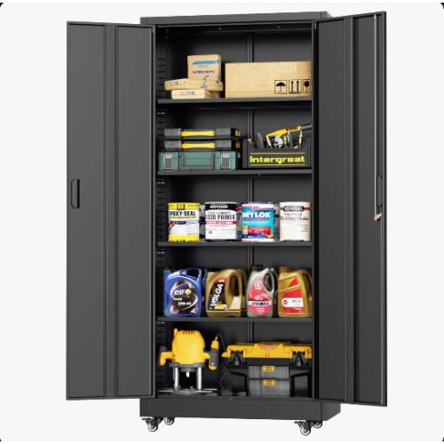 Black Metal Garage Storage Cabinets with Wheels, Rolling Tool Cabinet with Locking Doors and Adjustable Shelves