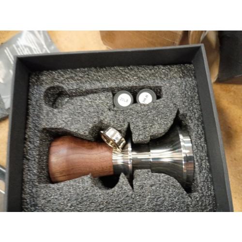 Coffee Espresso Tamper with WDT Tool, Coffee Press with Silicone Mat, 100% Flat Stainless Steel Base Tamper for Espresso Coffee Machine (Brown2, 51mm)