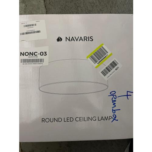 Navaris Flush Mount Ceiling Light - 15.75 Diameter Drum Lamp Shade LED Fixture with Remote Control for Bedroom, Living Room, Kitchen - White