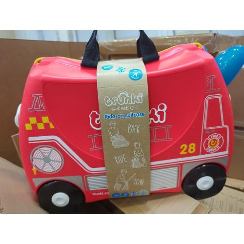 Trunki Ride-On Kids Suitcase | Tow-Along Toddler Luggage | Carry-On Cute Bag with Wheels | Kids Luggage and Airplane Travel Essentials: Frank Fire Truck Red