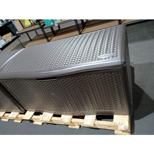 Suncast Extra Large Deck Box - 124 Gallon Resin Outdoor Storage Box with Lockable Lid for Outdoor Cushion Storage, & Garden Gear, Stoney Grey Wicker Bin for Patio, Porch, Pool, & Yard