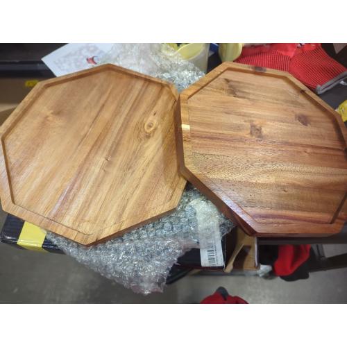 Set of 2 Size 10x10 GloBoid Wood Charger Plates & Trays, Wooden Tray For Food & Decor, Wooden Serving Board & Platter, 10’ x 10' Wood Tray & Serving Platters, Acacia Wood Plate Set of 2