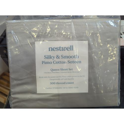 Dove Queen Size Nestwell Pima Cotton Sateen 500-Thread-Count Queen Sheet Set in Dove