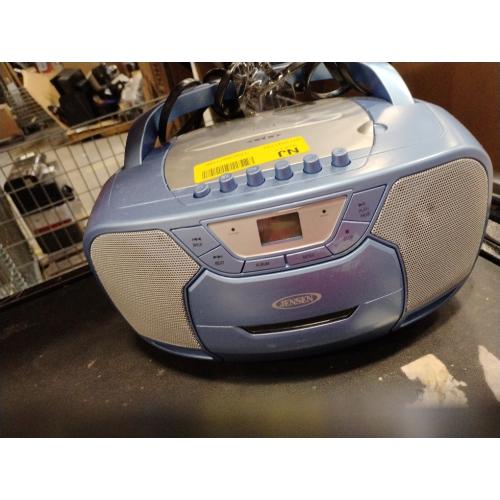 JENSEN CD-590-BL CD-590 1-Watt Portable Stereo CD and Cassette Player/Recorder with AM/FM Radio and Bluetooth (Blue)