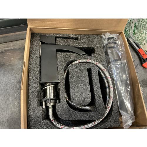 CREA Matte Black Waterfall Bathroom Faucet 1 Hole Single Handle Bathroom Sink Faucet with Pop Up Drain,Stainless Steel RV Vanity Faucet Basin Mixer Tap 3 Hole Plate Water Supply Line