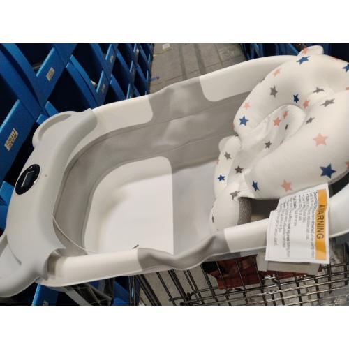 MoreFeel Collapsible Baby Bathtub for Newborn with Thermometer & 1 Hooded Towel & 1 Soft Floating Cushion,Portable Travel Bathtub with Drain Hole, Durable Foldable Baby Tubs for Infants to Toddler