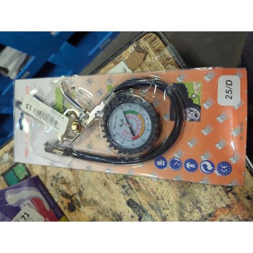 Tire Pressure Gauge with Inflator, 0-220PSI Dial Wheel Air Tire Pressure Gauge with Rubber Hose, Compatible with Air Pump Compressor for Cars Motorcycle Bike