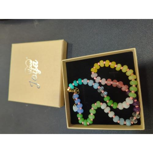 Colorful Gemstone Beaded Necklaces For Women Trendy Rainbow Natural Stone Boho Handmade Stainless Steel Waterproof Strand Necklaces Jewelry For Women Gift