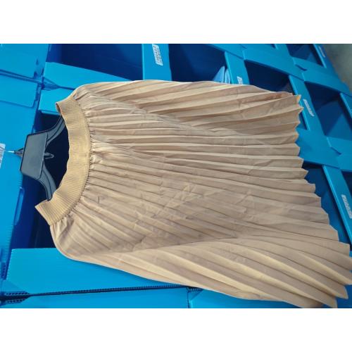 Size S Women Elastic Waist Office Skirt High Waist Solid Pleated Midi Length A-Line Professional Wear