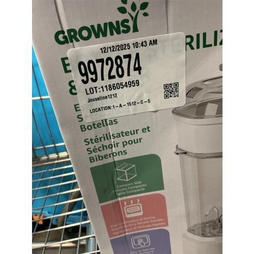 GROWNSY Bottle Sterilizer and Dryer, Compact Electric Steam Baby Bottle Sterilizer (Esterilizador de Biberones), Bottle Sanitizer for Baby Bottles, Pacifiers, Pump Parts