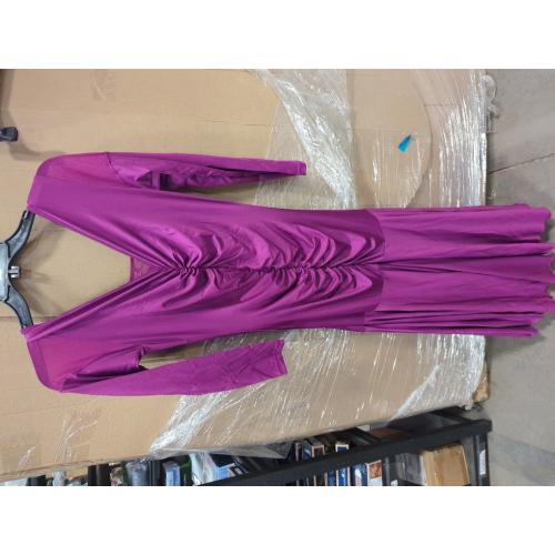 Dndrdhfb Women's XL Round Neck Latin Dance Skirt Long Sleeve Modern Dance Skirt Solid Color Waltz Skirt