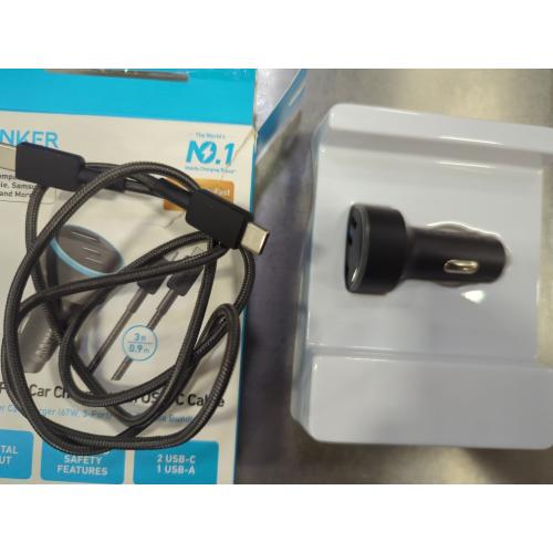 Anker 3-Port 67W Car Charger with 3' USB-C to USB-C Cable - Black