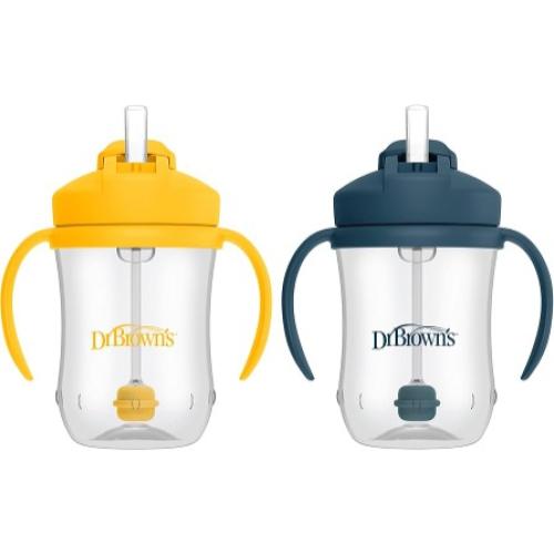 Dr. Brown's Milestones Baby's First Straw Cup, Training Cup with Weighted Straw, 9oz/270ml, Dark Blue, 6m
