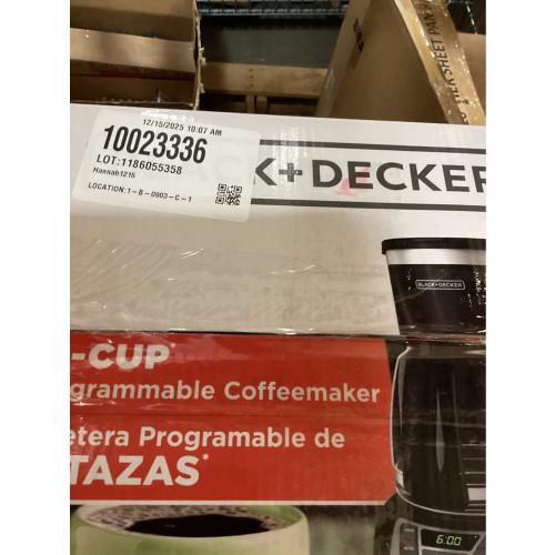 BLACK DECKER 12-Cup Digital Coffee Maker, Programmable, Washable Basket Filter, Sneak-A-Cup, Auto Brew, Water Window, Keep Hot Plate, Black