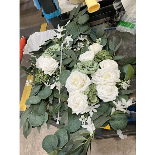 Artificial Wedding Arch Flowers for Wedding Sign,Set of 2 for Wedding Welcome Ceremony Sign,Faux Floral Swags,Wedding, Banquet and Reception Backdrop Floral Decoration (White)