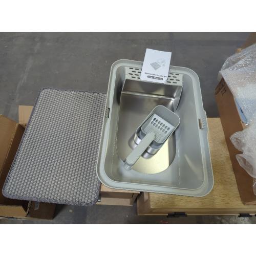 Stainless Steel Litter Box with Lid, Metal Litter Box with Cat Litter Mat,Extra Large Enclosed Cat Litter Boxes for Multiple Cats, Anti-Leakage,Non-Stick, Easy to Clean, Included Mat, Scoop