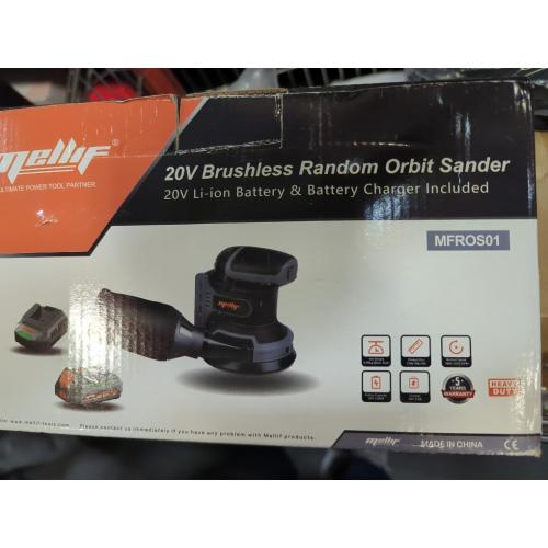 Black and Grey 5 Mellif 5 Inch Random Orbital Sander Compatible with Dewalt 20v Max Battery, Cordless Brushless Palm Orbit Sander, Dust Bag, 6 Speeds, 12000 OPM, 2.0 Battery & Charger Kits, 10PCS Sandpaper Sheets