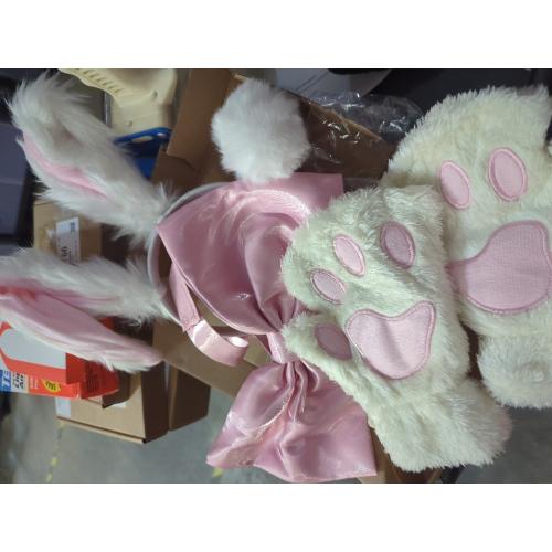 Halloween Womens Bunny Costume Accessories Set Bunny Ears Tail Gloves Bow Tie Rabbit Adult Costume