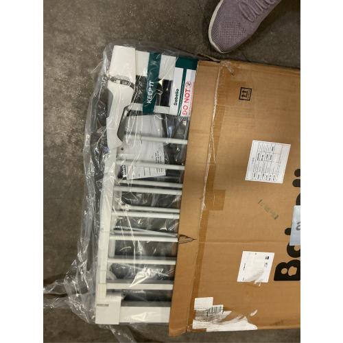 BABELIO 29-48 Extra Wide Baby Gate with Cat Door,Auto Close Metal Pet Door for Stairs, Doorways, House, Pressure/Hardware Mounted, Easy Walk Thru, White