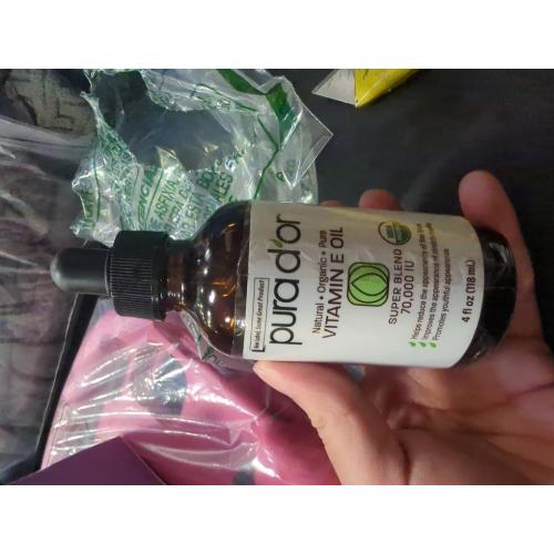 PURA D'OR 4 Oz ORGANIC Vitamin E Oil Blend - 100% Natural Hexane Free, Sweet Almond, Apricot, Jojoba, Argan, Rosehip, Sunflower & Avocado Bath Oil For Scars, Skin, Face & Full Body