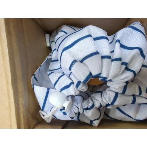 6.5ft Patio Umbrella with Fringe, Beach Umbrella, Fringe Umbrella Outdoor Patio with Hanging Hook, Tilting Aluminum Pole, UV 50 , Fiberglass Ribs, Blue White Stripe
