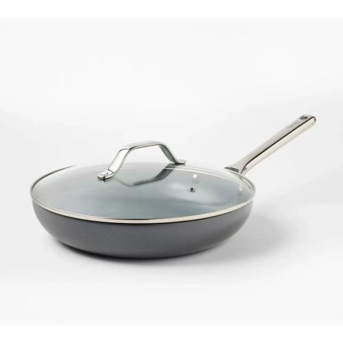 12 Nonstick Ceramic Coated Aluminum Fry Pan with Cover Dark Gray - Figmint™