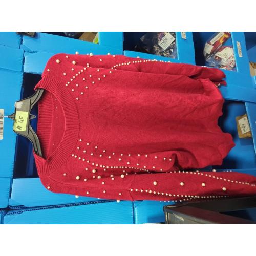 Size XL Blooming Jelly Women's Chunky Sweater Crewneck Sweatshirt Knit Lantern Sleeve Oversized Pullover Sweater with Pearls