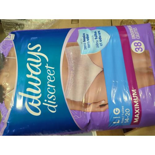 Always Discreet Adult Incontinence Underwear for Women and Postpartum Underwear, Large, Up to 100% Bladder Leak Protection, 38 Count