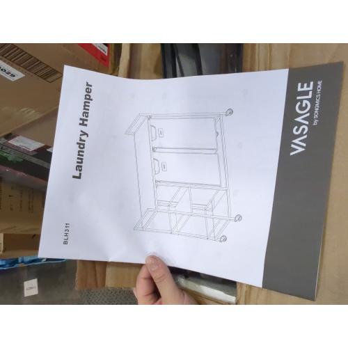 VASAGLE Laundry Hamper with 2 Compartments, 26.4 Gal. (100 L) Laundry Sorter, Rolling Laundry Cart with Shelves, Removable Liners, 6 Labels, Chestnut Brown, Ink Black and Dove Gray UBLH311B02