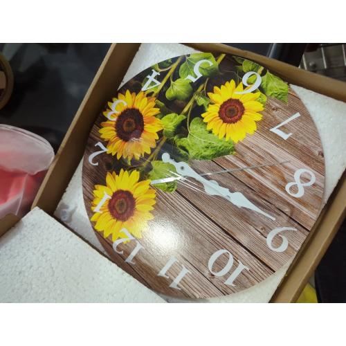 Sunflower Kitchen Decor Round Wall Clock 12 Inch Silent Non Ticking Battery Operated Wood Clock for Bedroom Bathroom Living Room