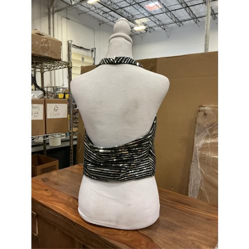 SIZE MEDIUM HAUTE MONDE Women's Sequin Halter Top, Surplice Neck, Open Back,