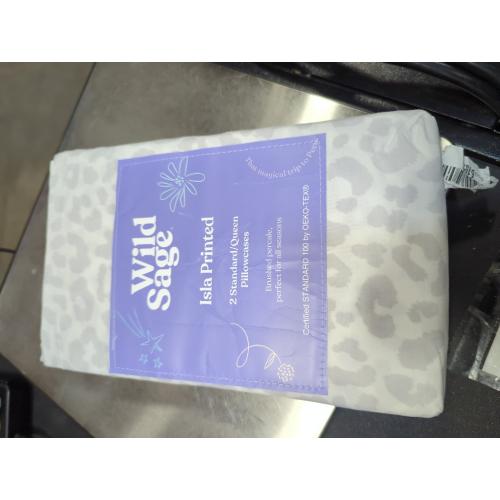 Wild Sage Brushed Cotton Percale 300-Thread-Count Standard/Queen Pillowcase in Grey Leopard