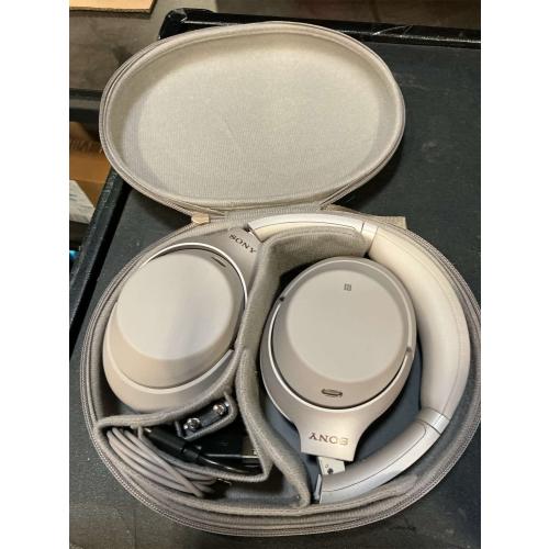 Sony WH-1000XM4 Wireless Noise Canceling Overhead Headphones with Mic for Phone-Call, Voice Control, Silver, with USB Wall Adapter and Microfiber Cleaning Cloth - Bundle