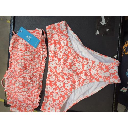 Size S...CUPSHE Bikini Set for Women Two Piece Swimsuit Bandeau Top Back Tie Mid Waisted Bottom with Removable Shoulder Straps