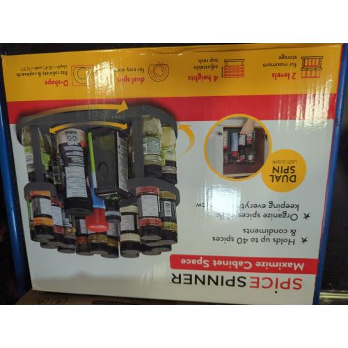 Allstar Innovations Spice Spinner Two-Tiered Spice Organizer & Holder That Saves Space, Keeps Everything Neat, Organized & Within Reach With Dual Spin Turntables- Grey