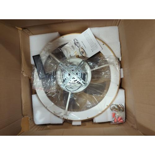 Wood 20” Ceiling Fan with Light, Dimmable LED Timing with Remote Control, 5 Invisible Reversible Blades Semi Flush Mount Low Profile Fan, Arc Wooden Frame
