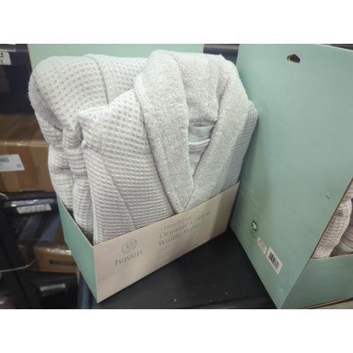 Size Large / XL Color Grey Haven Waffle Large/X-Large Organic Cotton Robe in Lunar Rock