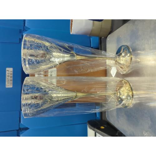 Silver and Gold StonKraft eSplanade Engraved Brass Goblet Champagne Glasses Flutes Coupes Wine Glass Set (Thick) - Silver Polished