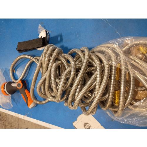 Metal Garden Hose 50 ft with 10 Function Sprayer Nozzle, Lightweight Stainless Steel Water Hose with 3/4 Solid Fittings, Flexible Kink Free Leak Proof for Yard, Patio, Outdoor & Car washing