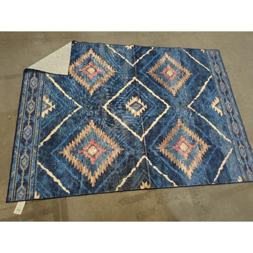 Area Rug Rug Machine Washable Non-Slip Low Pile Print Pattern Western Rug for Living Room Bedroom Entryway Tribal Series -Darkblue