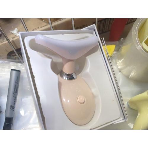 Color Tan  7-Color LED Facial Massager for Skin Care – Portable Multifunctional Face Massager Tool with Heat & Vibration, Anti-Aging & Wrinkle Reduction, Glossy White