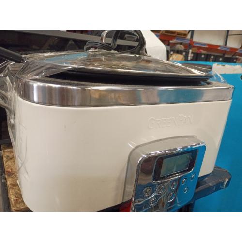 ‼️ WHITE ‼️GreenPan Elite 8-in-1 Programmable 6QT Electric Slow Cooker, Dishwasher Safe Lid & Removable Crock, PFAS-Free Healthy Ceramic Nonstick Multi-Cooker, Sear, Sauté, Brown, Steam Basket, Roast, silver