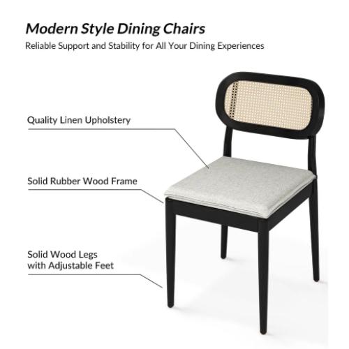 Konstantin Modern Black Solid Wood Dining Chair with Ratten Back and Removable Cushion