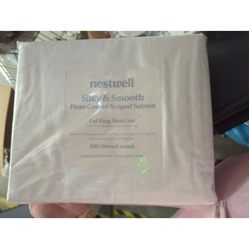 Nestwell Pima Cotton 500-Thread-Count California King Sheet Set in White Stripe
