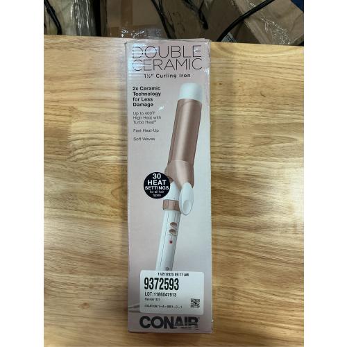 Conair Double Ceramic 1-1/2 Inch Curling Iron, 1.5-Inch Barrel Creates Soft Waves and Curls, Hair Curler for Use on Medium and Long Hair, White